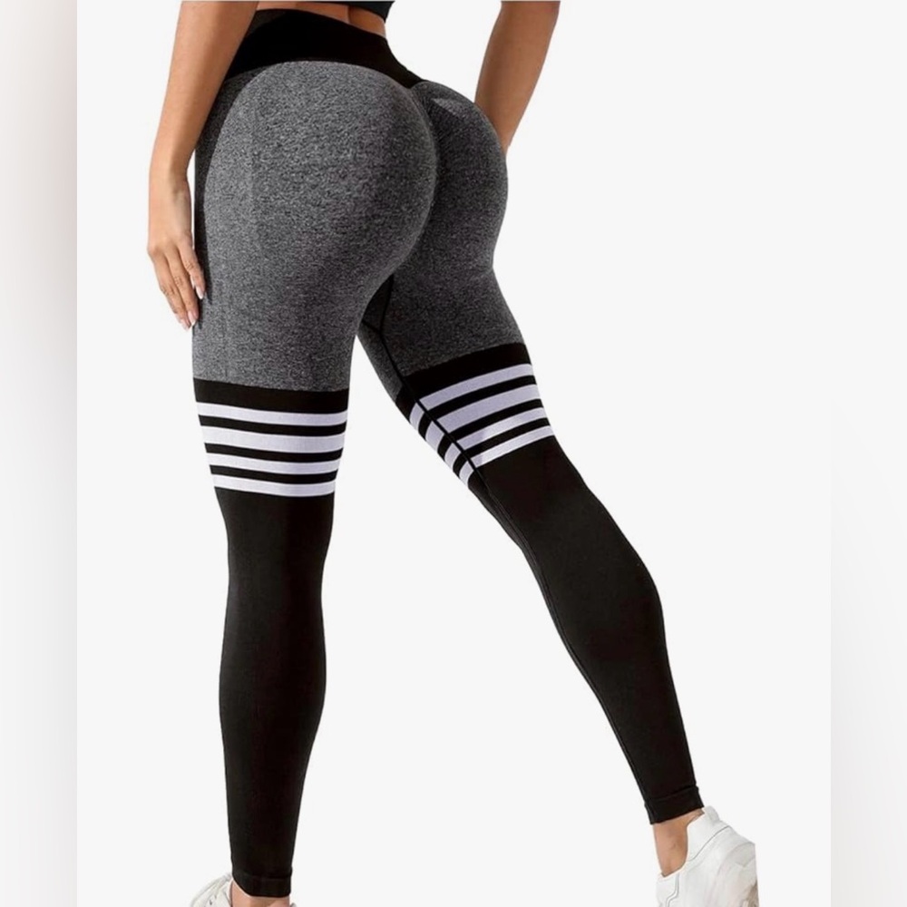 Ladies Stylish Black and Gray Striped Leggings